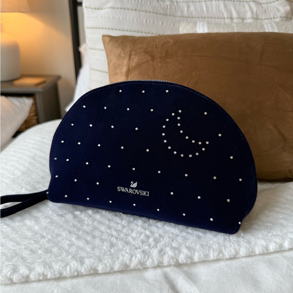 Swarovski Blue Velvet Wristlet Pouch Cosmetic Bag Crystals - Night Sky